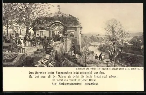 Künstler-AK Zeno Diemer: Dresden, Internationale Hygiene-Ausstellung 1911, Die Deutsche Brauer-Union e. V., Gasthaus