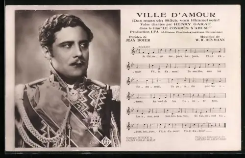 AK Soldat in Uniform, Ville d`Amour, Lied mit Noten