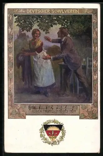 Künstler-AK Karl Friedrich Gsur: Deutscher Schulverein Nr. 6, Keinen Tropfen im Becher mehr