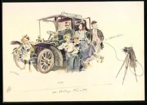 AK Auto Mercedes 1904, Familie lässt sich am PKW fotografieren