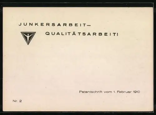 AK Junkers, Patentschrift vom 01.02.1910, Kaiserliches Patentamt, Gleitflieger