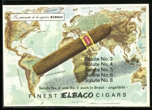 AK Reklame Elbaco Zigarren, Weltkarte