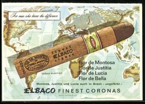 AK Reklame für Elbaco Zigarren, Finest Coronas, Weltkarte