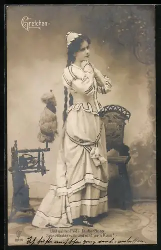 AK Gretchen aus Goethes Faust träumt von den Küssen ihres Geliebten