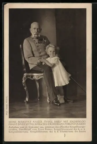 AK Seine Majestät Kaiser Franz Josef I. von Österreich mit Erzherzog Franz Josef Otto, Rotes Kreuz