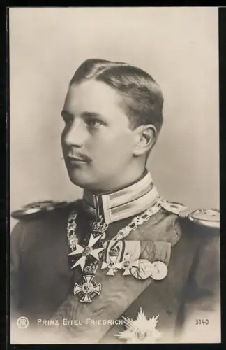 AK Prinz Eitel Friedrich von Preussen, mit schmalem Oberlippen Bart