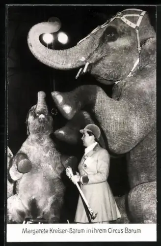 AK Dompteurin mit Elefanten im Zirkus Barum
