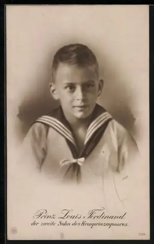 AK Prinz Louis Ferdinand, der zweite Sohn des Kronprinzenpaares, Portrait in Seemannskleidung