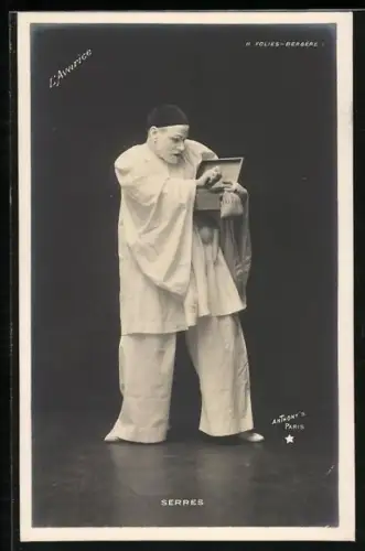 AK Mann als Harlekin mit seiner Zauberkiste