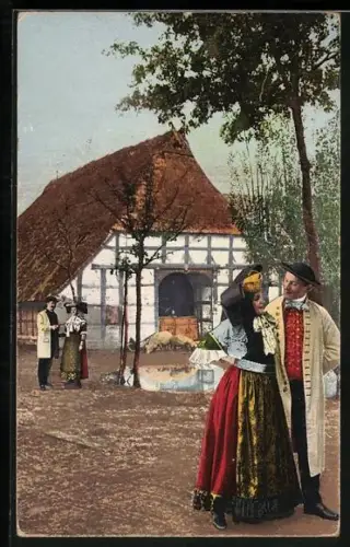 AK Bauernpaar in Tracht Schaumburg-Lippe beim romantischen Spaziergang