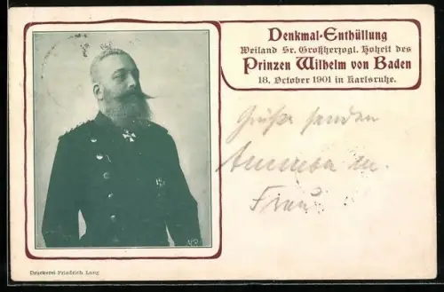 AK Karlsruhe, Denkmal-Enthüllung Prinz Wilhelm von Baden 1901