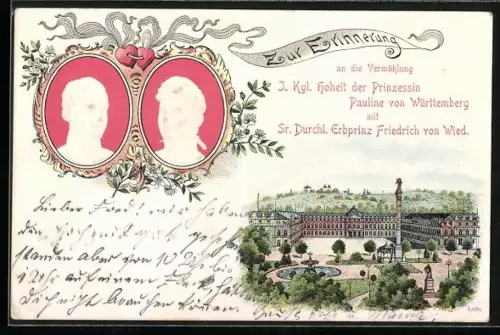 AK Stuttgart, Hochzeit zwischen Prinzessin Pauline von Württemberg und Erbprinz Friedrich von Wied