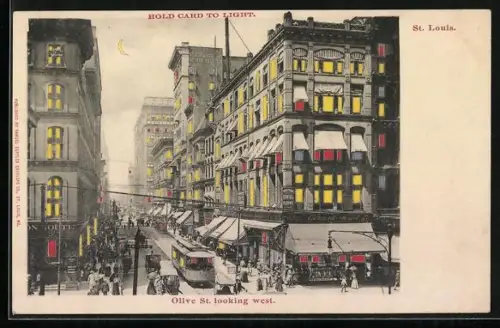 AK St. Louis, MO, Olive St. looking west, Halt gegen das Licht