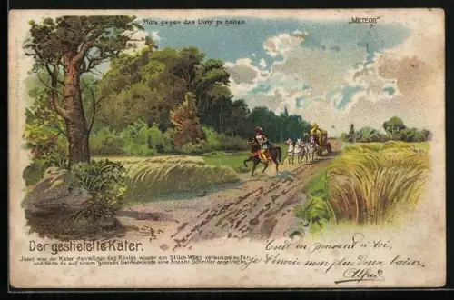 Lithographie Gestiefelter Kater vor der königlichen Kutsche, Halt gegen das Licht