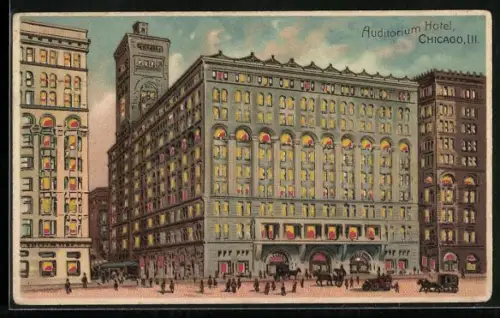 Lithographie Chicago, IL, Auditorium Hotel, Halt gegen das Licht