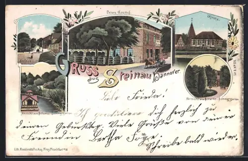 Lithographie Steinau /Hannover, Peters Gasthof, Kirche