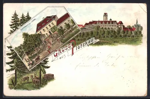 Lithographie Plötzkau, Gasthaus zur Laube