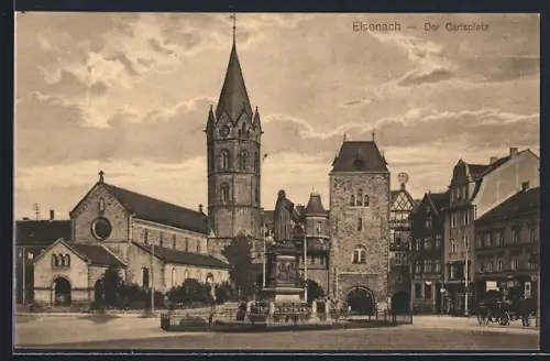 AK Eisenach, Carlsplatz mit Kirche und Denkmal