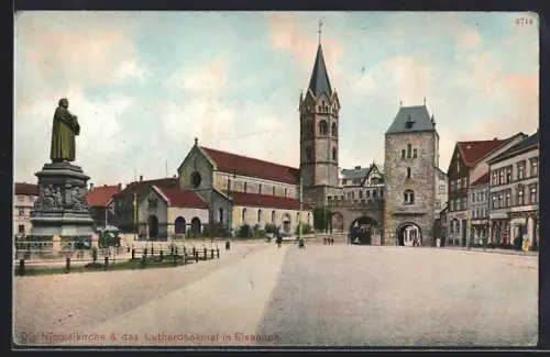 AK Eisenach, Nikolaikirche, Lutherdenkmal