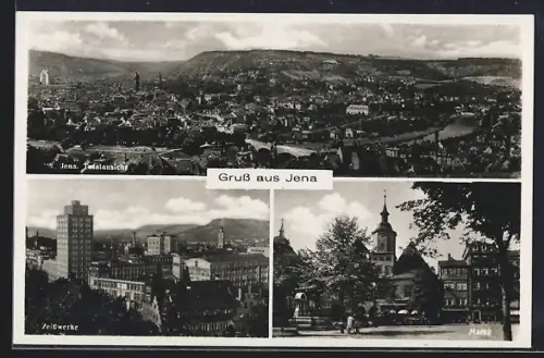 AK Jena, Totalansicht, Zeisswerke, Markt