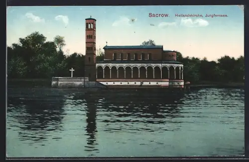 AK Sacrow, Heilandskirche, Jungfernsee