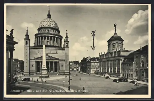 AK Potsdam, Blick auf die Nikolaikirche, Rathaus