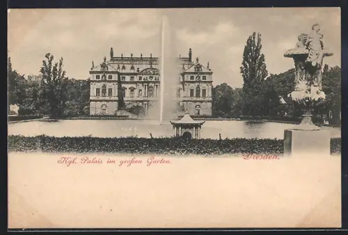 AK Dresden, Kgl. Palais im Grossen Garten, Brunnen