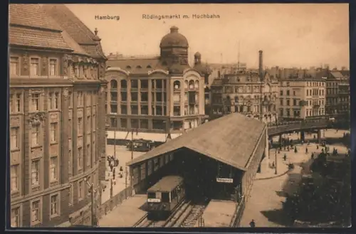 AK Hamburg, Rödingsmarkt mit Hochbahn