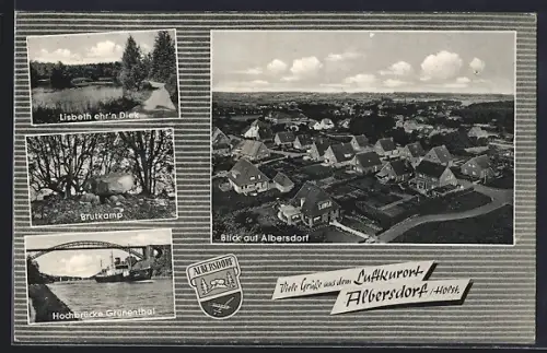 AK Albersdorf /Holst., Blick auf Albersdorf, Lisbeth ehr`n Diek, Brutkamp, Hochbrücke Grünenthal
