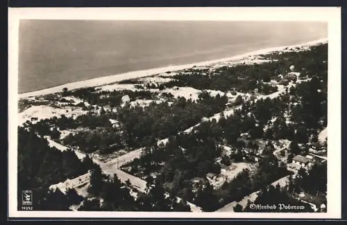 AK Poberow, Luftaufnahme des Ortes und Strandansicht