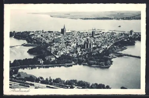 AK Stralsund, Ortsansicht aus der Vogelschau