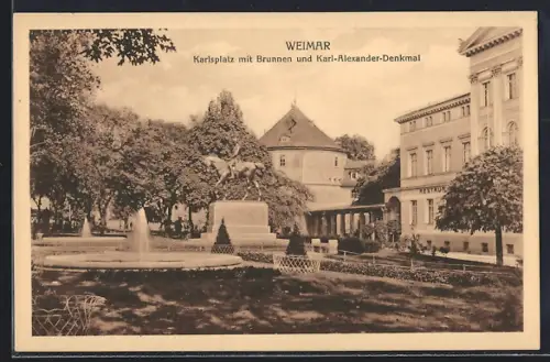 AK Weimar / Thüringen, Karlsplatz mit Brunnen und Karl-Alexander-Denkmal