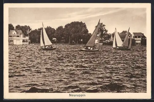 AK Neuruppin, Segelboote auf dem See, Ufer mit Villen