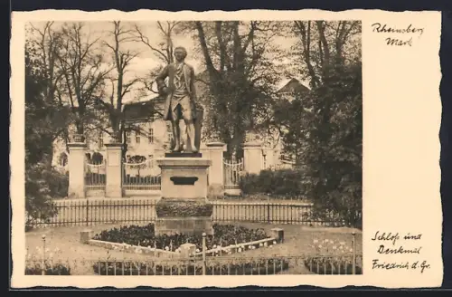 Lithographie Rheinsberg /Mark, Schloss und Denkmal Friedrich d. Gr