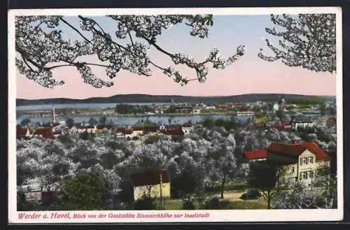 AK Werder a. Havel, Blick von der Gaststätte Bismarckhöhe zur Inselstadt