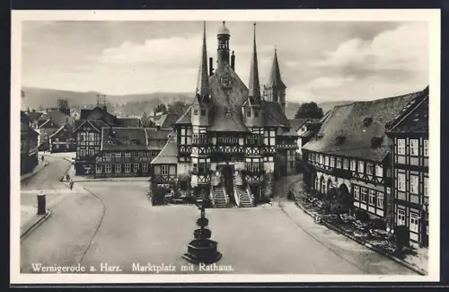 AK Wernigerode a. Harz, Marktplatz, Rathaus