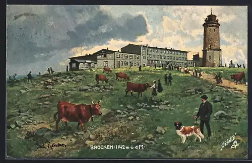 Künstler-AK Brocken, Brockenhotel, Inh. Rudolph Schaden