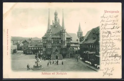 AK Wernigerode, Rathaus mit Marktplatz