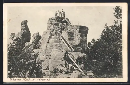 Lithographie Halberstadt, Gläserner Mönch Felsformation