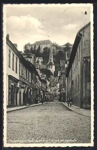 AK Blankenburg a. Harz, Aufblick zum Schloss mit Tränkestrasse