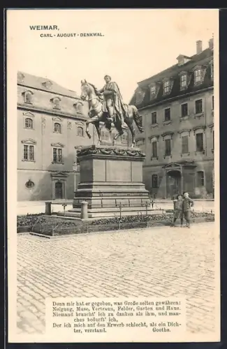 AK Weimar / Thüringen, Carl-August-Denkmal, Platzansicht