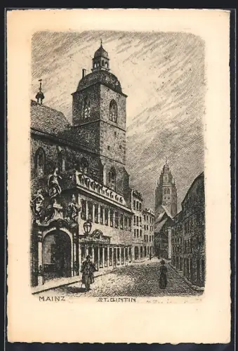 Künstler-AK Mainz, St. Quintin