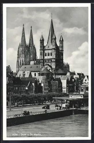 AK Köln, Dom, St. Martin, Rheinufer