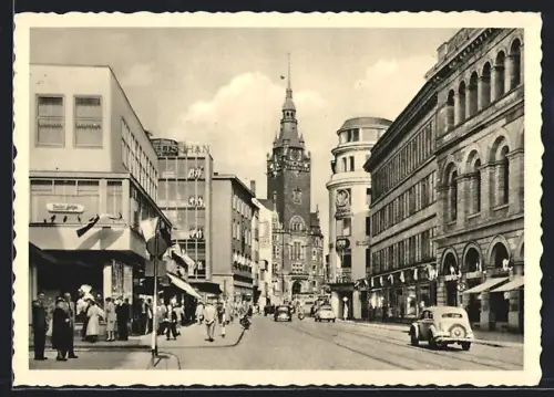 AK Wuppertal /Elberfeld, Blick zum Wall und Rathaus
