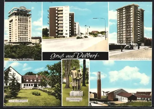 AK Velbert, Berlinerstrasse, Fliether-Hochhaus, Haus der Jugend, Wasserturm-Hochhaus