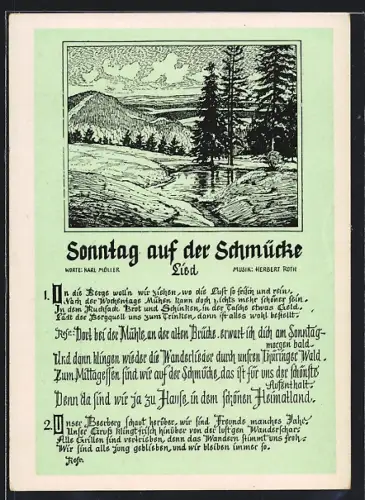 AK Schmücke, Lied Sonntag auf der Schmücke, Landschaftsansicht