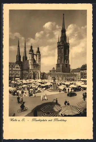 AK Halle a. S., Marktplatz mit Markttag