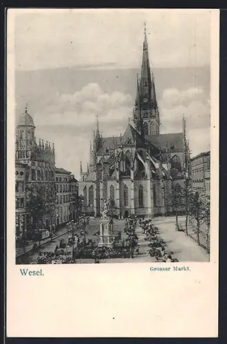 AK Wesel / Rhein, Grosser Markt, Kirche, Brunnen