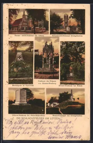 AK Lützen, Gustav Adolf-Denkmal, Scharnhorst-Denkmal, Lützow-Denkmal