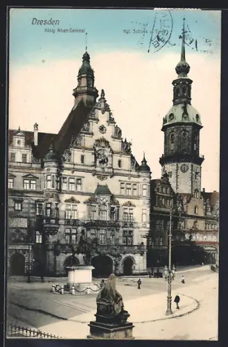 AK Dresden, König Albert-Denkmal, Kgl. Schloss